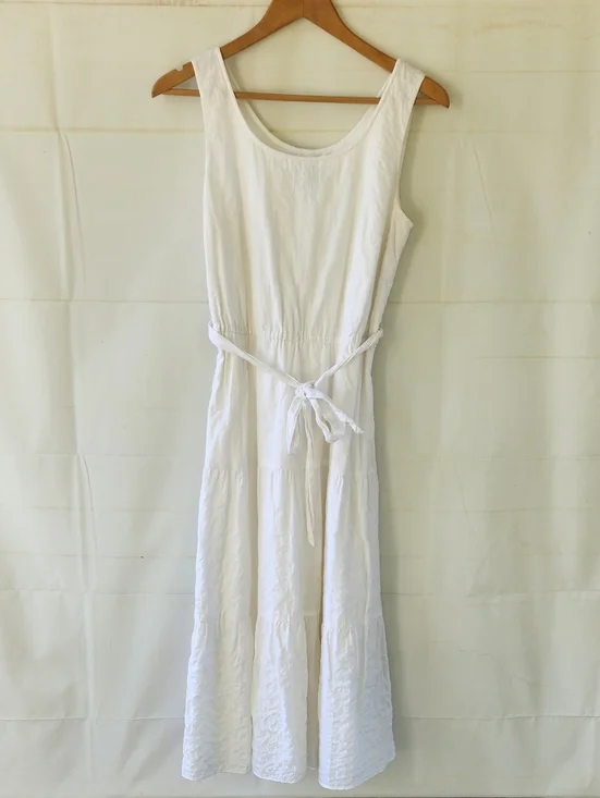 Talbots White Sleeveless Sun Dress with Waist Tie - Picture 3 of 10